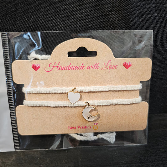 Heart Moon Charmed Friendship Bracelet