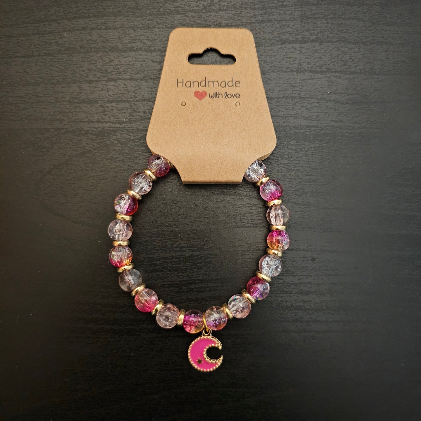 Glass Beads Moon Charm Bracelet