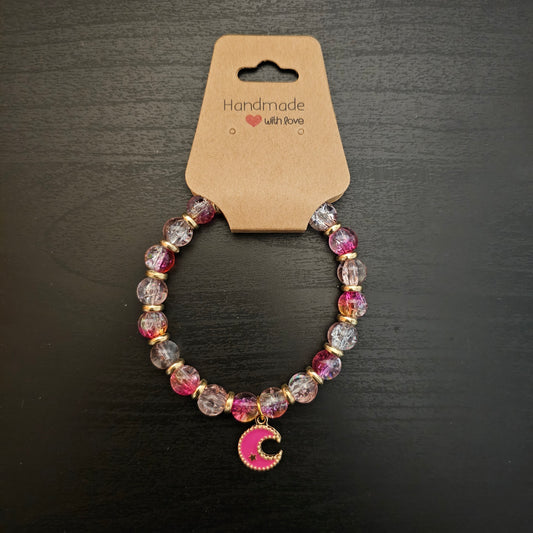 Glass Beads Moon Charm Bracelet